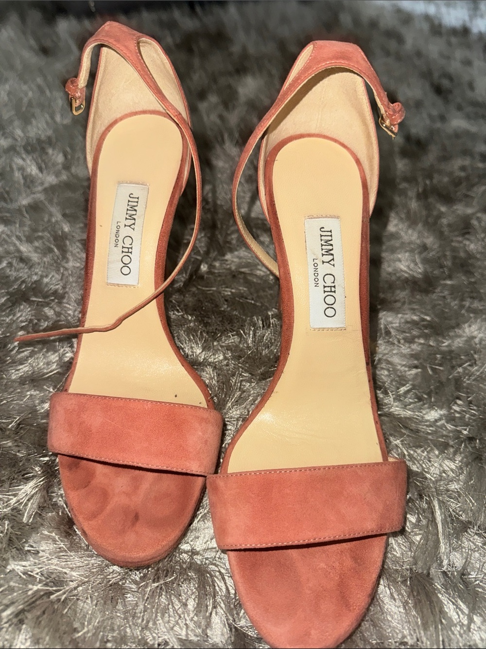 Jimmy Choo mauve/rose pink Suede Open-Toe Slingback Sandals